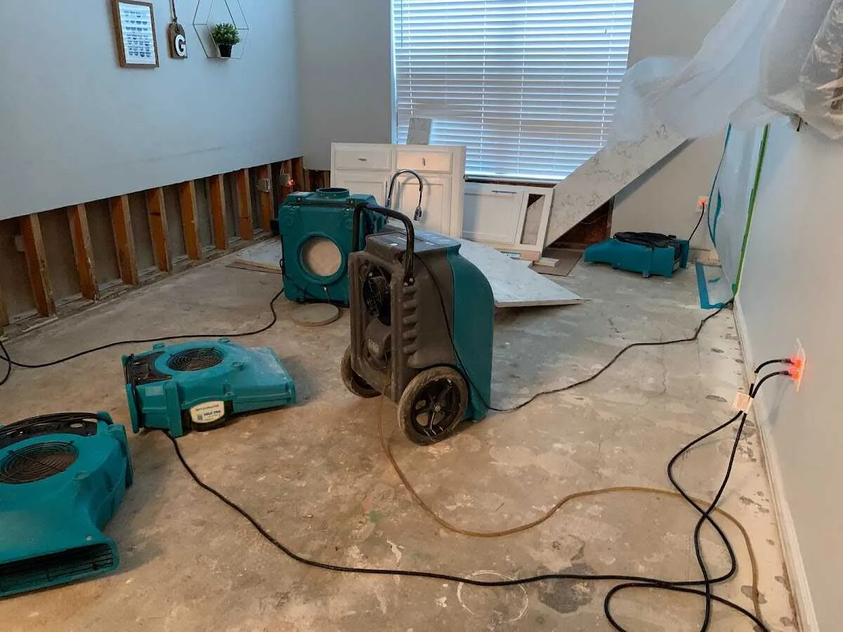 Dehumidifier in flood-cut room for Water Damage Restoration in Meadville